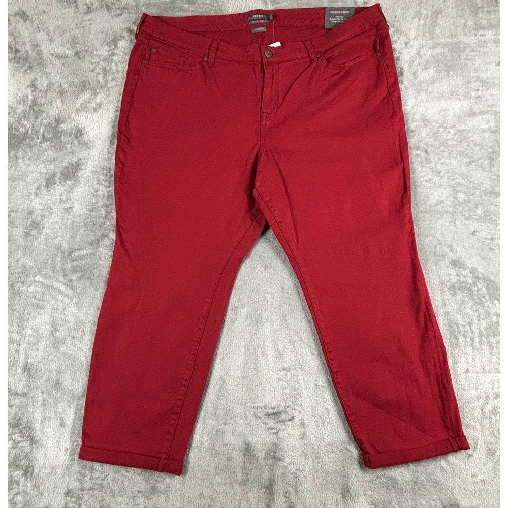 Torrid Boyfriend Straight Leg Jeans Womens 26R Red Stretch Denim Mid Rise NWT